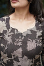 Midnight Blossom Scallop Neck Cotton Kurta Set