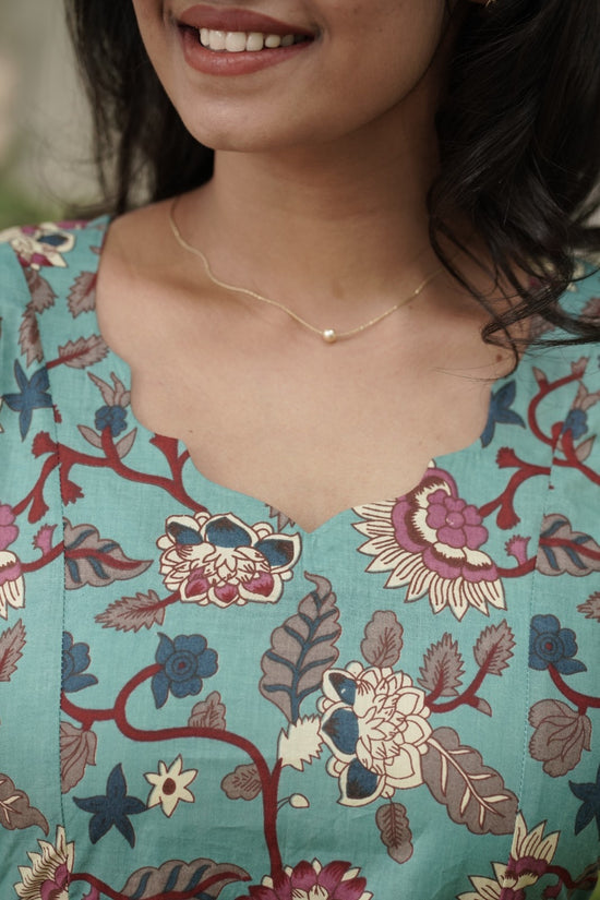 Turquoise Aqua Floral Print Kurta Set
