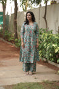 Turquoise Aqua Floral Print Kurta Set