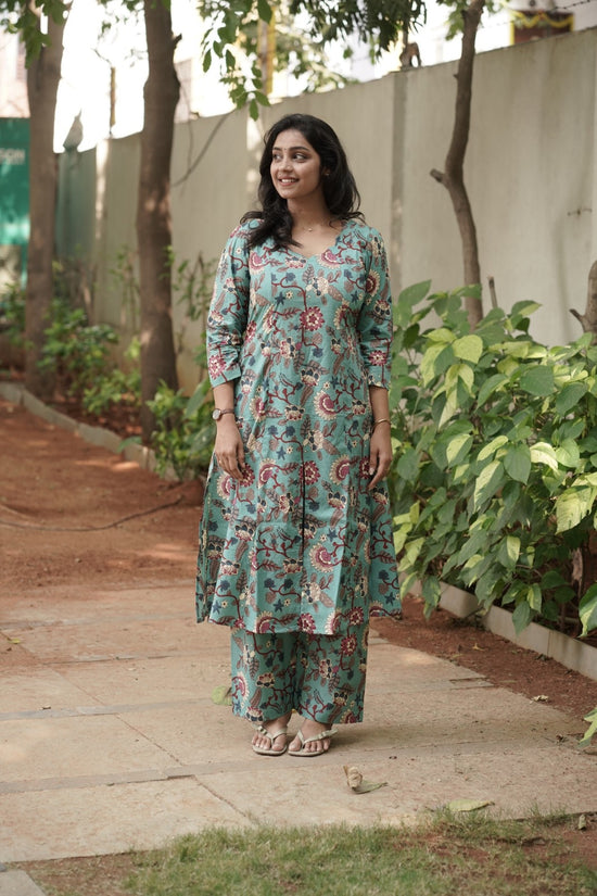 Turquoise Aqua Floral Print Kurta Set