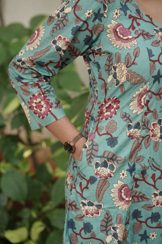 Turquoise Aqua Floral Print Kurta Set