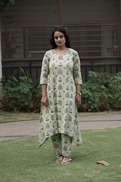 Mint Green Floral Kurta Set
