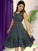 Black Petal Sleeveless Cotton Dress